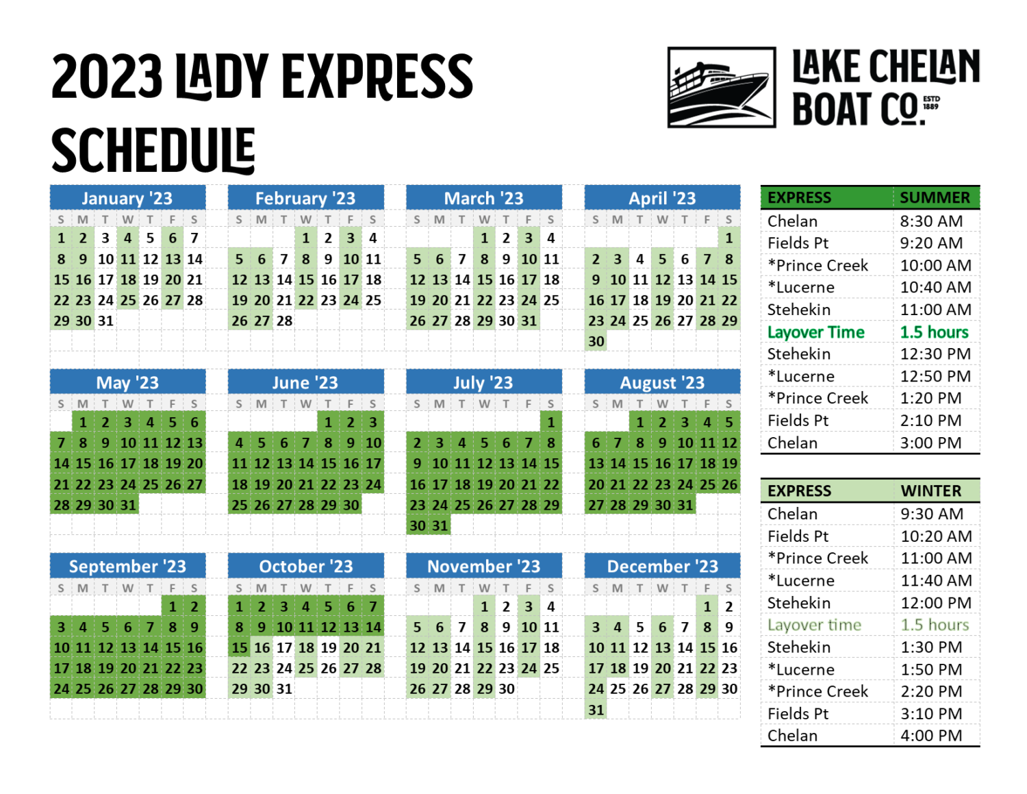 Boat Schedules Lady of the Lake